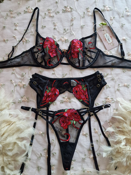 Lingerie set nero rosso